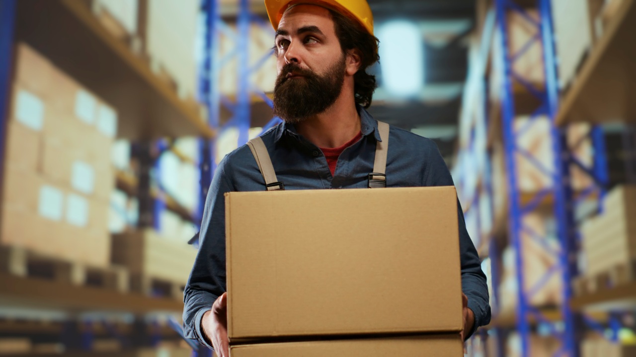 warehouse worker carrying boxes